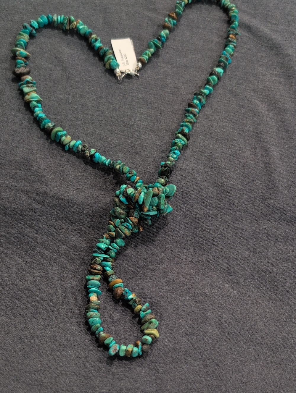 Turquoise Chip Necklace - Blue Green Stone Strand By Tammy Nolcott
